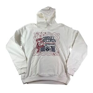 Market Studios Market Records Hoodie Mens Medium White Graphic Sweatshirt NWT